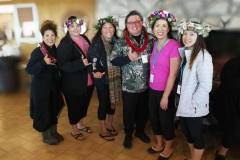 Kumu Nani, Kumu Kapena Perez and some of our haumāna showing off their work from Kumu Kapena's class!